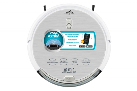 Robot aspirator cu mop ETA Aron 3512 90000, Wi-Fi, baterie Li-Ion 14.4 V, 300 ml, autoincarcare, navigare giroscopica, alb [9]