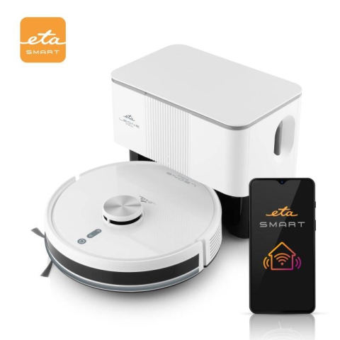Aspiratoare robot - Robot aspirator si mop ETA Leone Pro 6244 90000, baterie Li-Ion 14.4 V/ 5200 mAh, Wi-Fi, navigatie laser, motor digital, alb