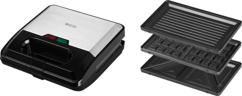 Sandwich-maker ECG S3173 3in1 Triangle, 750W, 3 tipuri de placi detasabile, negru-otel inoxidabil [5]
