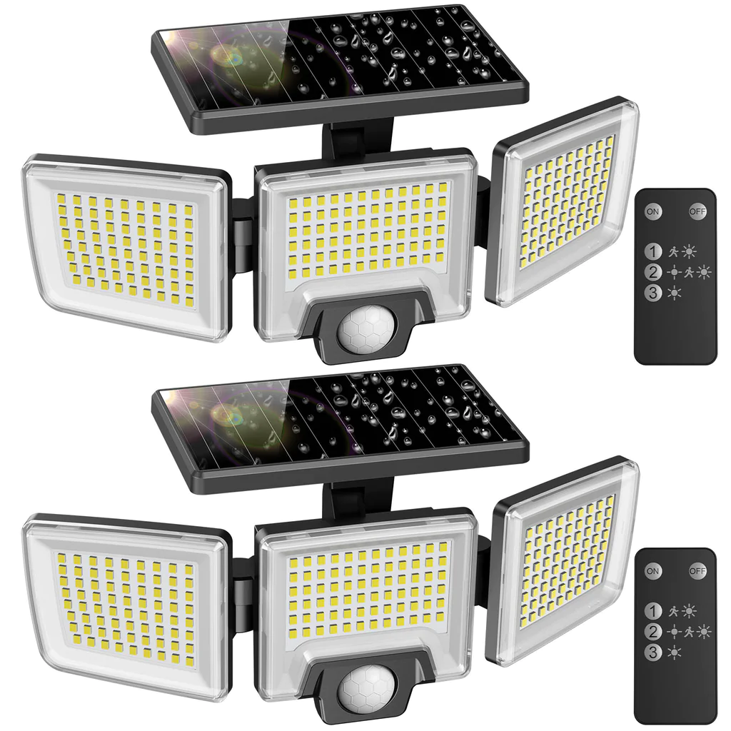 Corpuri iluminat - Set 2 Lampi solare de perete MustWin UT88268, 2500lm, LED, 216 leduri, Telecomanda,  3 moduri, senzor de miscare