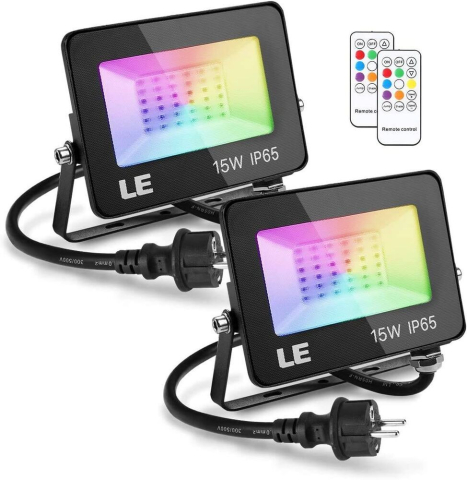 Corpuri iluminat - Set 2 proiectoare de podea LED RGB Lepro, Telecomanda , 15W, IP65 waterproof