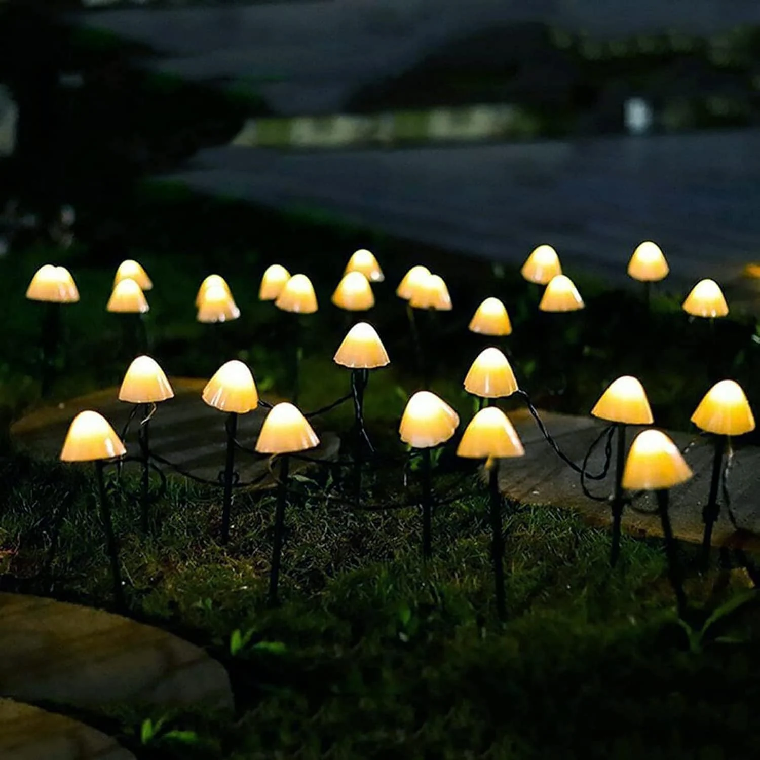 Set 30 lampi solare LED Rovo 01-Alb, ciupercute, lumina alb cald, 6.5m, 8 moduri [1]