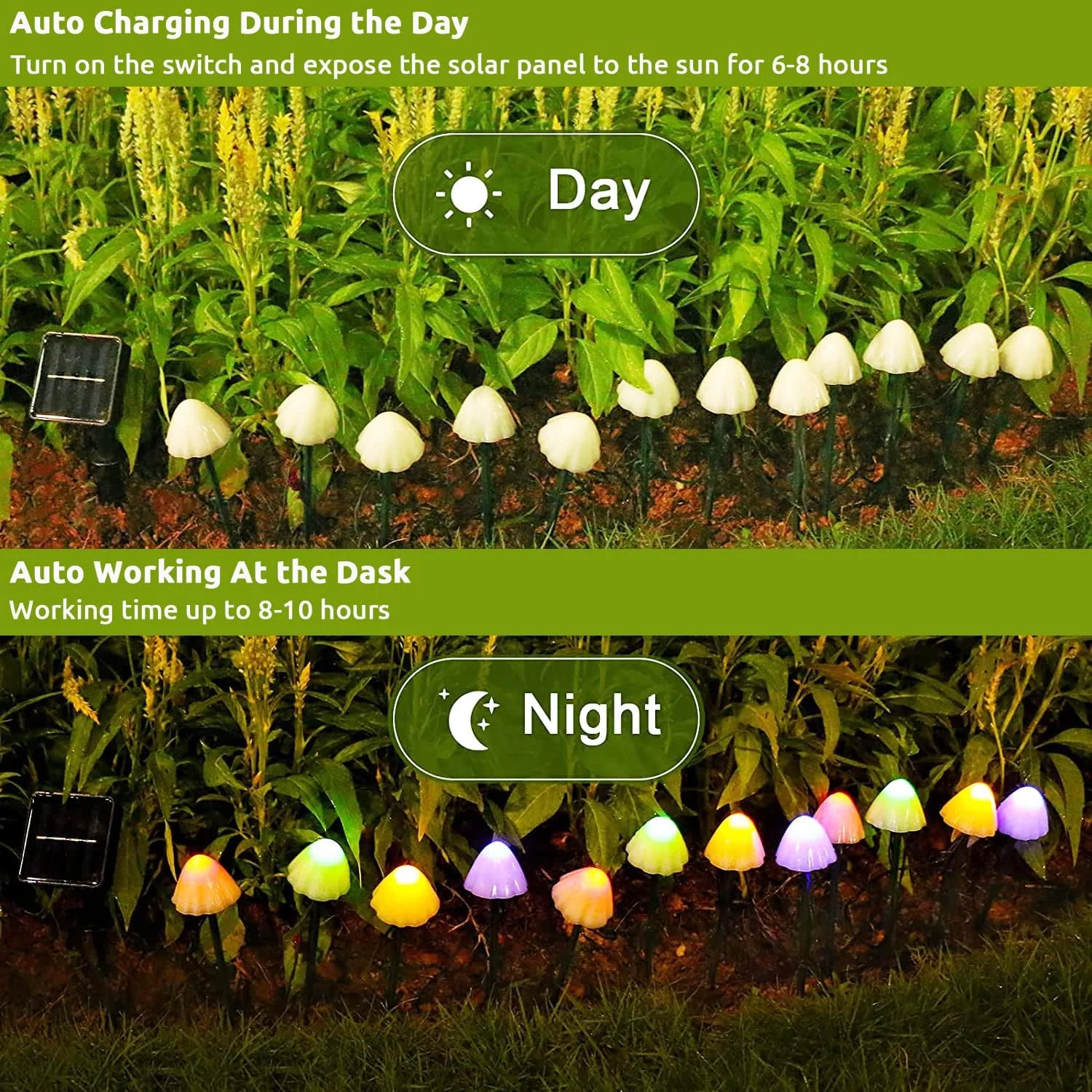 Set 30 lampi solare LED Rovo 01-RGB, ciupercute, lumina multicolora, 6.5m, 8 moduri [4]