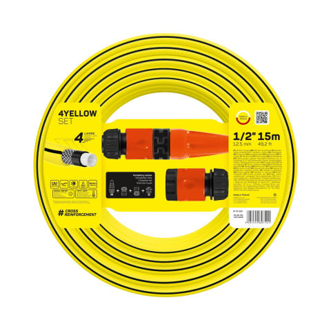 Casa, Gradina si Bricolaj - Set furtun pentru gradina Cellfast 4YELLOW, 1 2  , 15m, protectie UV, antirasucire, duza stropire, conectori
