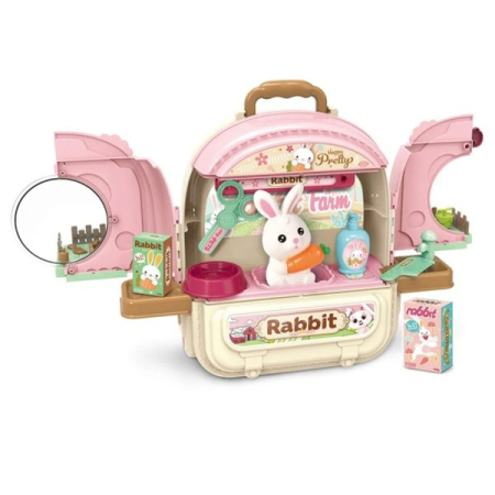 Jucarii copii - Set ghiozdan jucarie 2 in 1 Rovo 968, Iepuras, Accesorii incluse