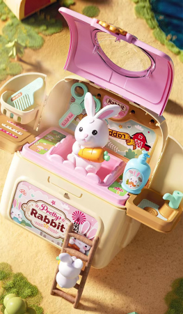 Set ghiozdan jucarie 2 in 1 Rovo 968, Iepuras, Accesorii incluse [1]