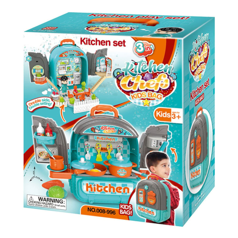 Set ghiozdan jucarie 3 in 1 Rovo 996, Bucatarie, Apartament Baietel, 86 piese, Albastru [5]