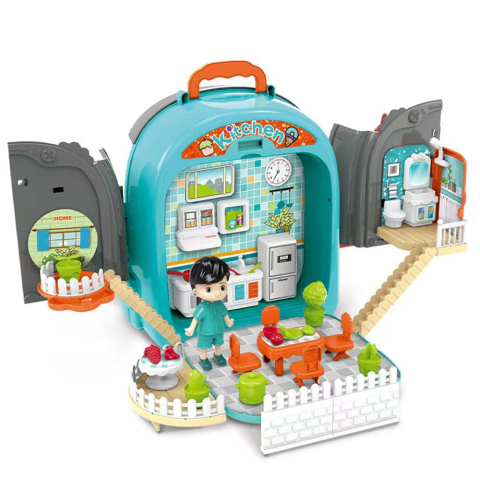 Set ghiozdan jucarie 3 in 1 Rovo 996, Bucatarie, Apartament Baietel, 86 piese, Albastru [6]