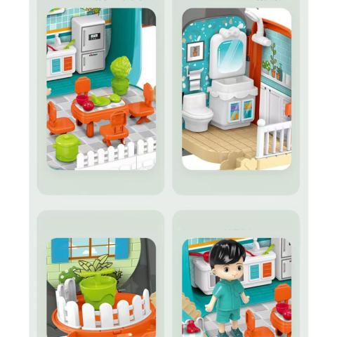 Set ghiozdan jucarie 3 in 1 Rovo 996, Bucatarie, Apartament Baietel, 86 piese, Albastru [2]