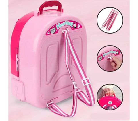 Set ghiozdan jucarie 3 in 1 Rovo 997-2, Spital Pisica, Veterinar, 59 piese - Roz [4]