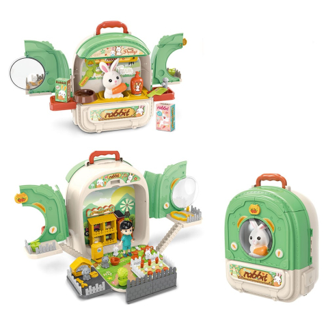 Jucarii copii - Set ghiozdan jucarie 3 in 1 Rovo 999-2, Iepuras, Fermier, Accesorii incluse