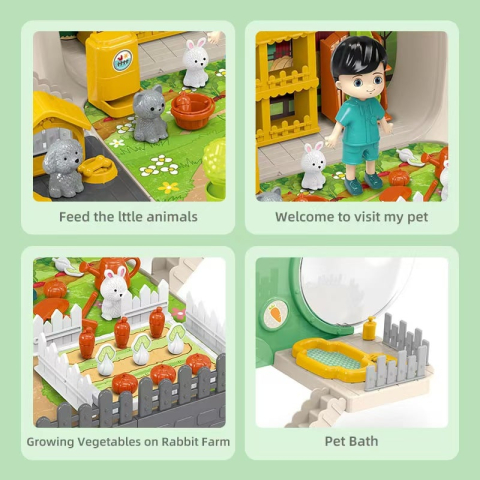 Set ghiozdan jucarie 3 in 1 Rovo 999-2, Iepuras, Fermier, Accesorii incluse [4]