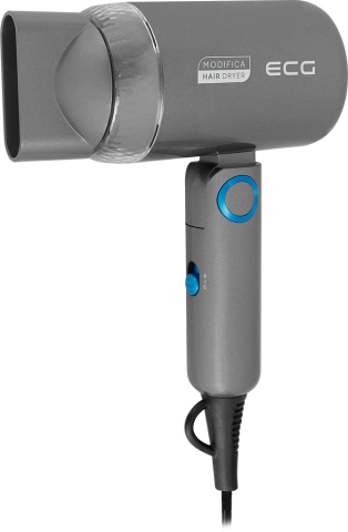 Ingrijire personala femei - Uscator de par pentru voiaj ECG Grigio Piccolo, 1200 W, 2 viteze, 2 niveluri de temperatura, maner pliabil, gri