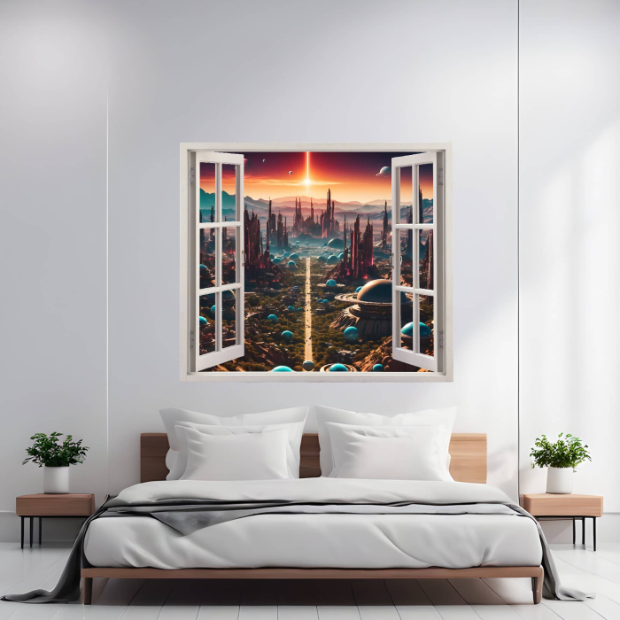 Folie imprimata color pentru decor perete locuinta, dimensiune 125 x 110cm, model: VIEW TO HAVEN 02 [1]