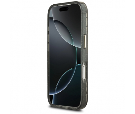 Husa MagSafe pentru Apple iPhone 17 Pro, Guess, IML Metal Glitter Flowers Triangle, Neagra [4]