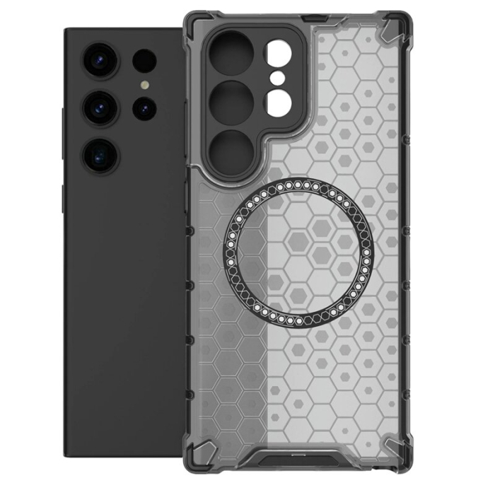 Husa transparenta Samsung Galaxy S24 Ultra Techsuit HoneyComb Shield MagSafe, neagra [2]