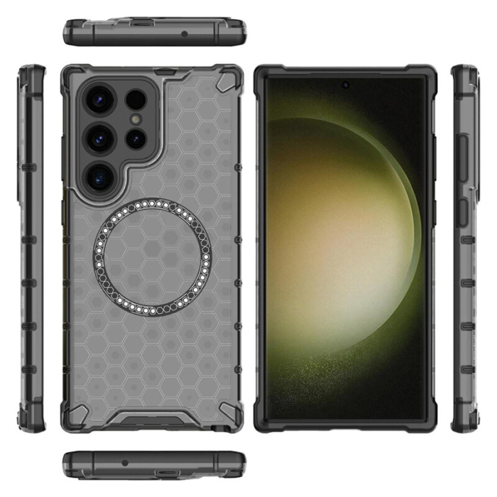 Husa transparenta Samsung Galaxy S24 Ultra Techsuit HoneyComb Shield MagSafe, neagra [4]