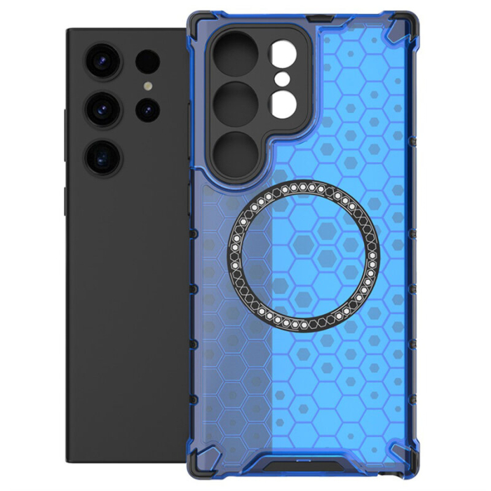 Husa transparenta Samsung Galaxy S25 Ultra Techsuit HoneyComb Shield MagSafe, albastru [2]