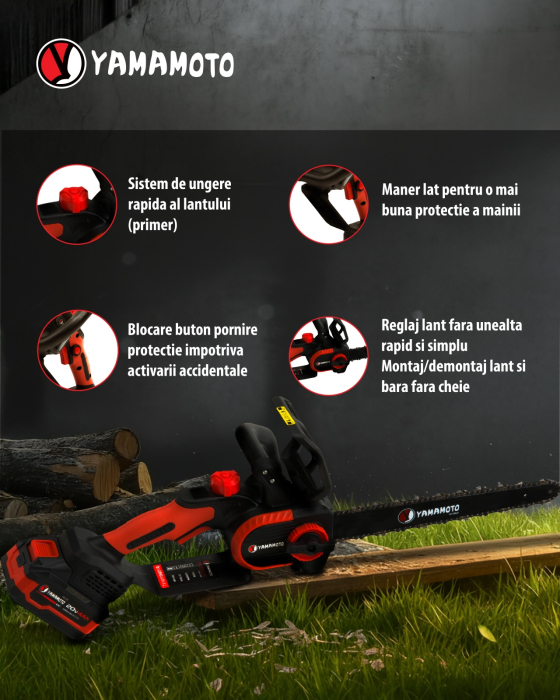 Mini drujba 12" pe acumulator cu 1 acumulator 20V/ 4Ah si incarcator YAMAMOTO YBS-124, 6200 rot/min, Brushless [4]