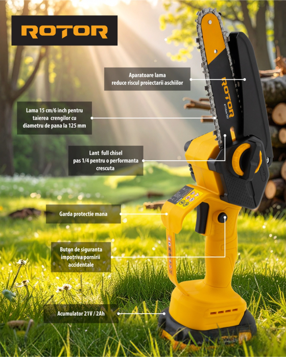 Mini drujbă 6" RBS-62 ROTOR, 1 acumulator 21V/2Ah, 1 x incarcator [3]