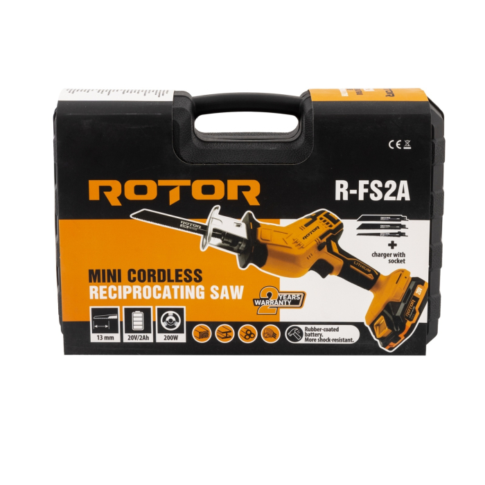 Mini fierăstrău tip sabie cu acumulator R-FS2A 20V / 2Ah, Brushless, 1 X ACUMULATOR, 3 X LAME [3]