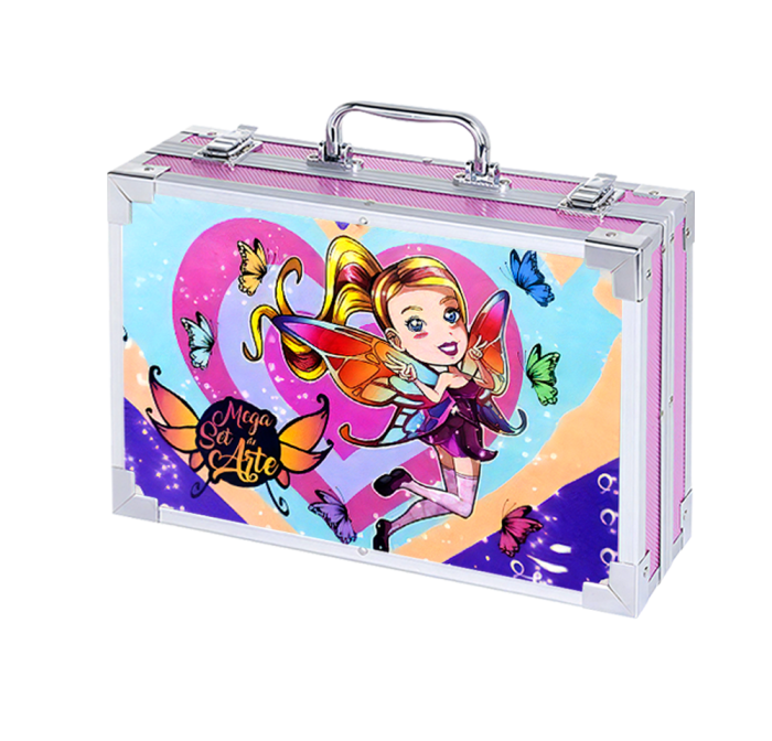 Set 145 piese pentru pictura, pentru copii sau adulti, pixuri de colorat, creioane colorate si vopsele de pictura, cu geanta de transport ROZ FLYING GIRL, model AVX-WT-IMPART145 [1]