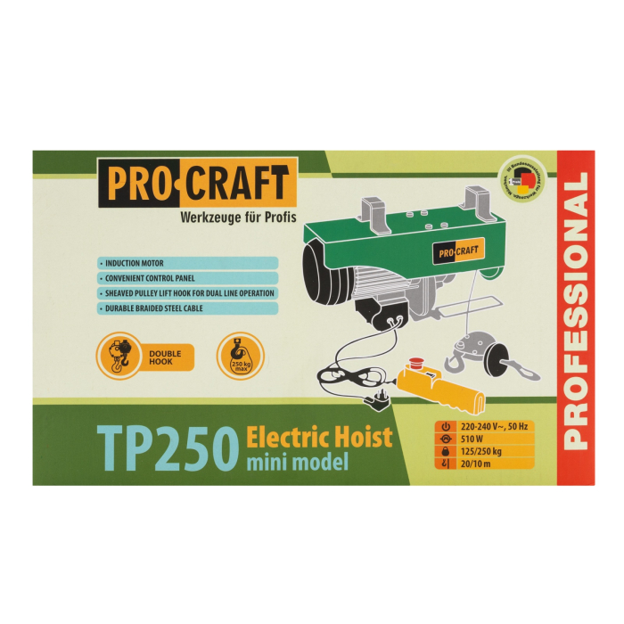 Troliu electric palan Procraft TP250, 510W, cu kit montare Greutate 250kg [3]