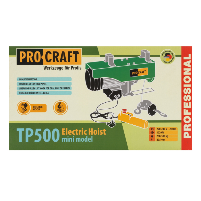 Troliu electric palan Procraft TP500, 1020W, cu kit montare Greutate 500kg [2]