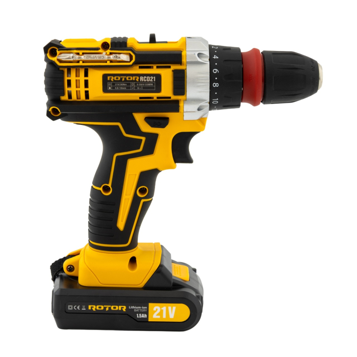 Trusa autofiletanta pe acumulator 21V ROTOR RCD21 + biti, 1350 RPM, Brushless [4]