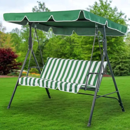 Accesorii Piscina, Plaja, Litoral - Balansoar pentru gradina, capacitate 3 persoane, dimensiune 170 x 110 x 153 cm, culoare Verde/Crem