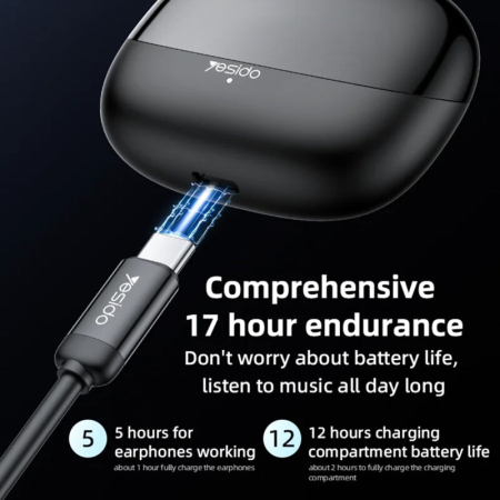Casti Bluetooth True Wireless Yesido TWS26, 250mAh, negru [3]