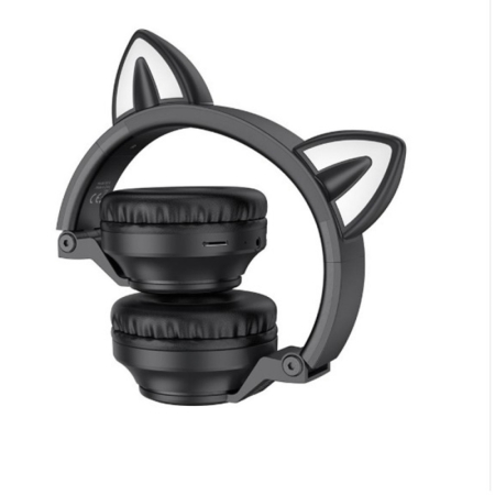 Casti Wireless/Cu fir Borofone BO18 Cat Ear, Microfon HD, Redare Bluetooth + Card SD + AUX 3.5 mm, Sunet Surround HiFi, 400 mAh, Autonomie 7 ore, Negru [1]
