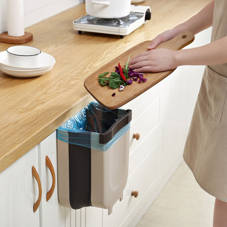 Accesorii Casa - Cos de gunoi pliabil, suspendat pentru bucatarie, culoare Gri, capacitate 8 litri