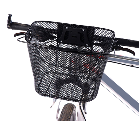 Unelte si Suporti Biciclete - Cos metalic pentru bicicleta cu maner, demontabil, conceput pentru a fi montat in partea din fata, culoare Neagra