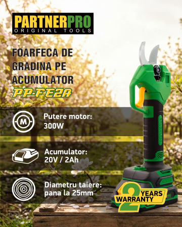 Casa si Gradina - Foarfecă electrică cu acumulator PARTNERPRO PP-FE2A 20V / 2Ah, 250 N, Brushless