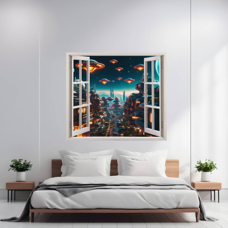 Print Fereastra spre Rai - Folie imprimata color pentru decor perete locuinta, dimensiune 125 x 110cm, model: VIEW TO HAVEN 01