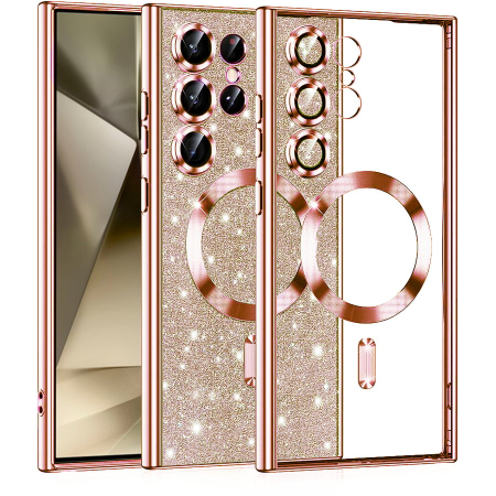 Samsung S24 Ultra - Husa cu sclipici pentru Samsung Galaxy S24 Ultra, Luxury Glitter MagSafe, Rose Gold