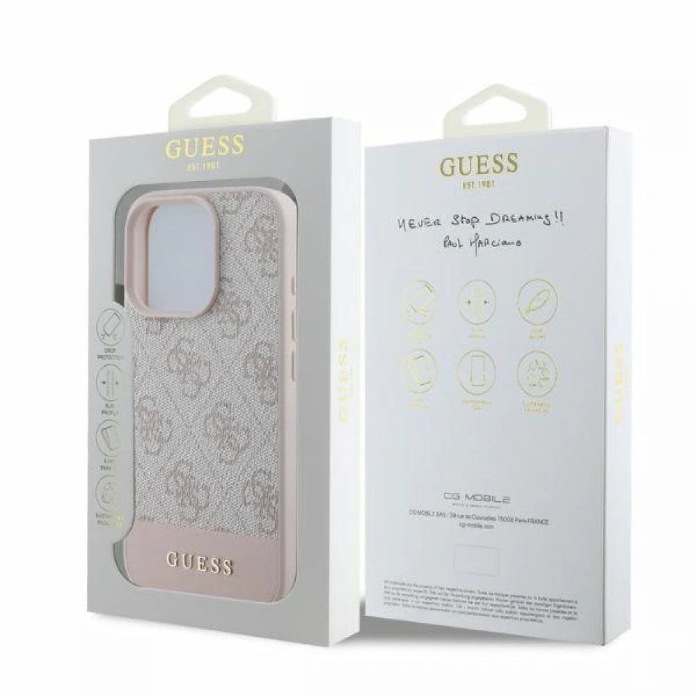 Husa pentru iPhone 16 Pro - Guess Hardcase 4G Bottom Stripe (GUHCP16LG4GLPI) - Pink [4]