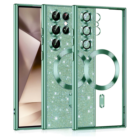 SAMSUNG - Husa premium Samsung Galaxy S24 Ultra Techsuit Luxury Glitter MagSafe, verde deschis