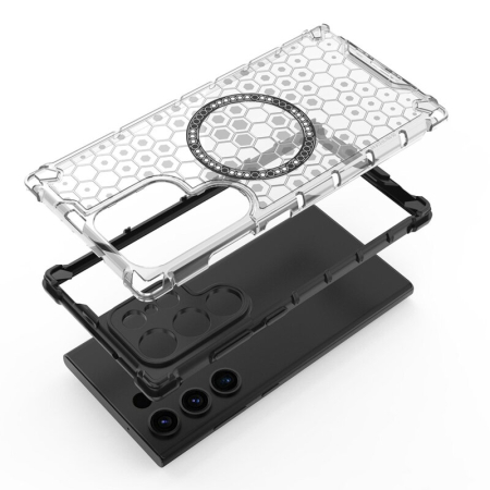 Husa transparenta Samsung Galaxy S24 Ultra Techsuit HoneyComb Shield MagSafe, alb [3]