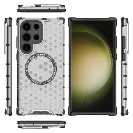 Husa transparenta Samsung Galaxy S24 Ultra Techsuit HoneyComb Shield MagSafe, alb [5]