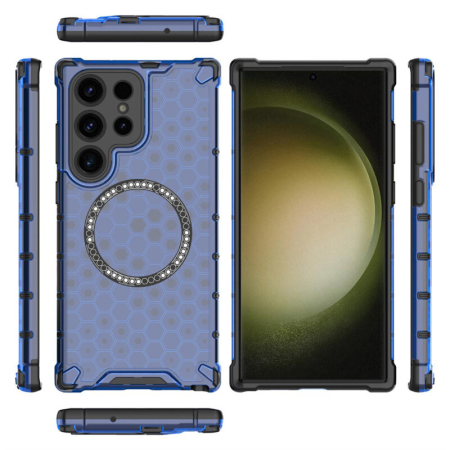 Husa transparenta Samsung Galaxy S25 Ultra Techsuit HoneyComb Shield MagSafe, albastru [3]