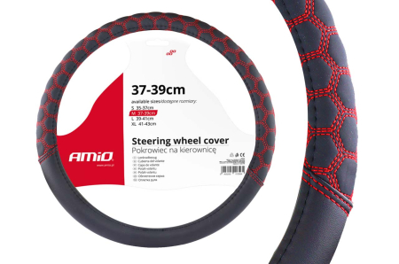 Accesorii Interior - Husa volan cu cusatura rosie model Hexa SWC-23-M (37-39cm)