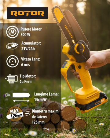 Mini drujbă 6" RBS-62 ROTOR, 1 acumulator 21V/2Ah, 1 x incarcator [1]