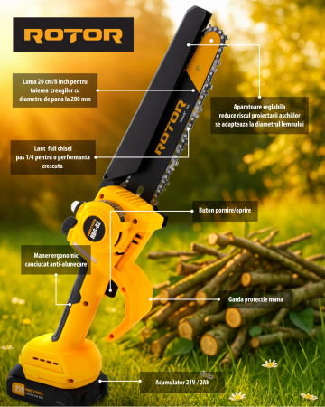 Mini drujba 8" pe acumulator cu 2 acumulatori 21V /2Ah si incarcator ROTOR RBS-82 [2]