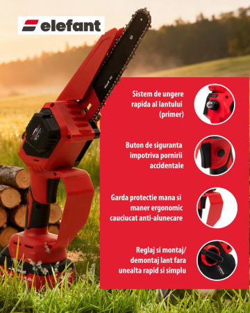 Mini fierăstrău cu lanț și acumulator ELEFANT EBS-104, 20V / 4Ah, Brushless [3]