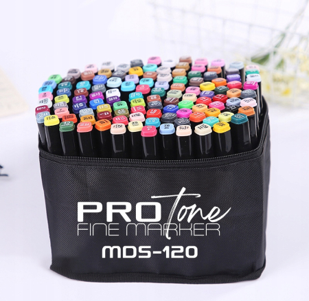 Birotica si Papetarie - Set 120 Markere Profesionale pentru pasionatii de desen, cu cap dublu gros - subtire, cu geanta de depozitare, model AVX-WT-MDS-120