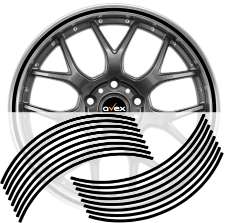 Stickere si Printuri - Set 16 inele din autocolant pentru jante culoare Negru Lucios