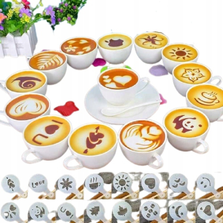 Baie - Bucatarie - Set 16 sabloane reutilizabile pentru ornarea desertului sau a cafelei