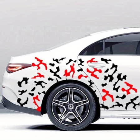 Stickere Auto Tuning - Set 2 stickere autoadezive Tuning in doua culori, model "Paint Stains", dimensiune 97 x 47 cm, culoare Negru + Rosu